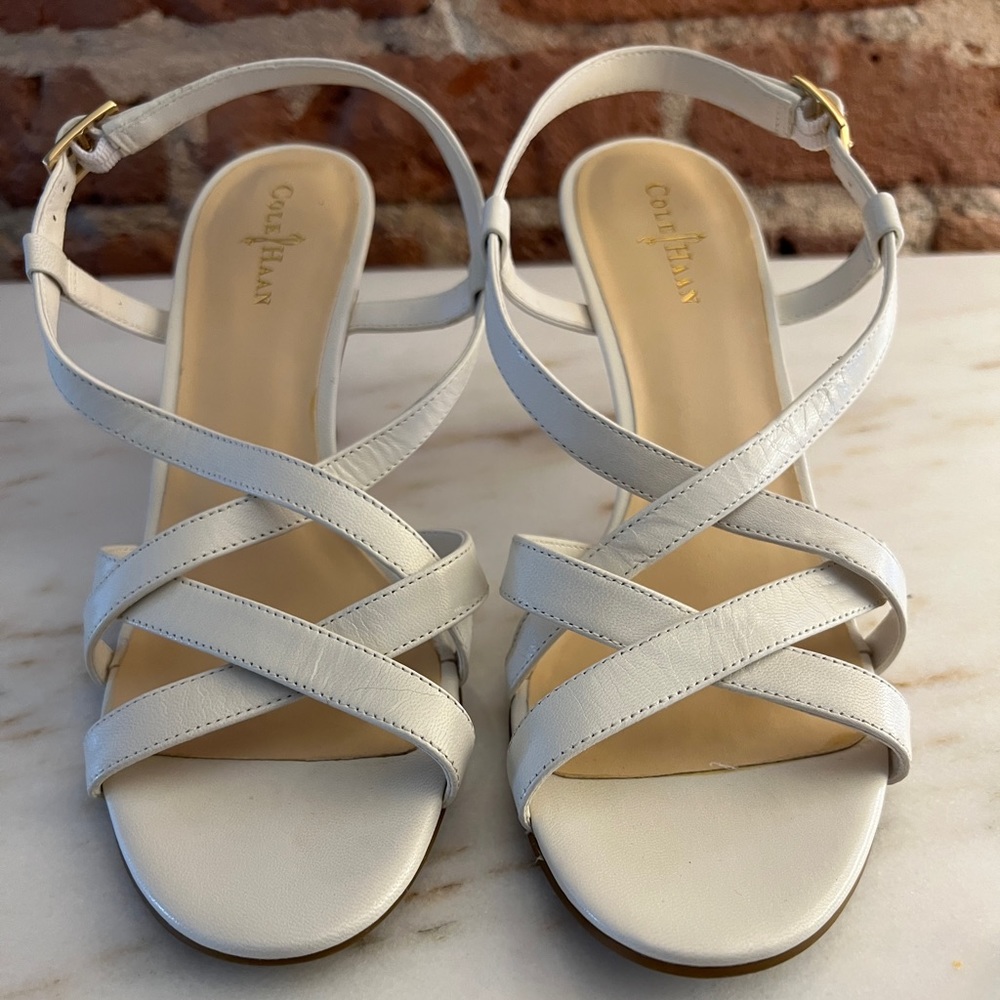 Cole Haan White Leather Sandal Heel 6.5